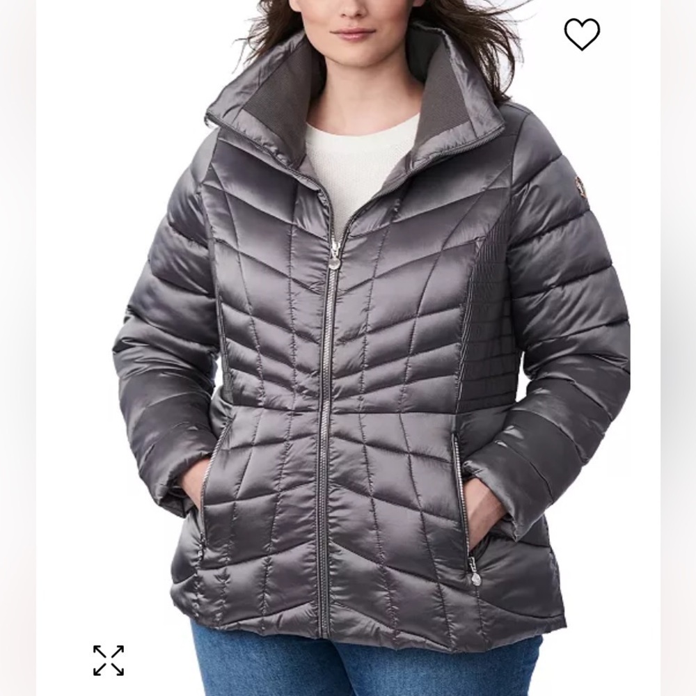 NWT Bernardo Womens EcoPlume Hooded Packable Quilted Jacket - Charcoal - 2XL